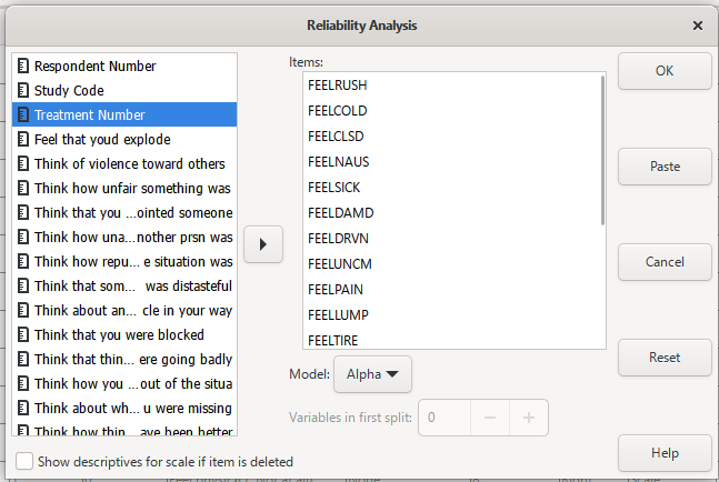 pspp reliability menu