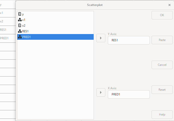 scatter plot menu in psppire